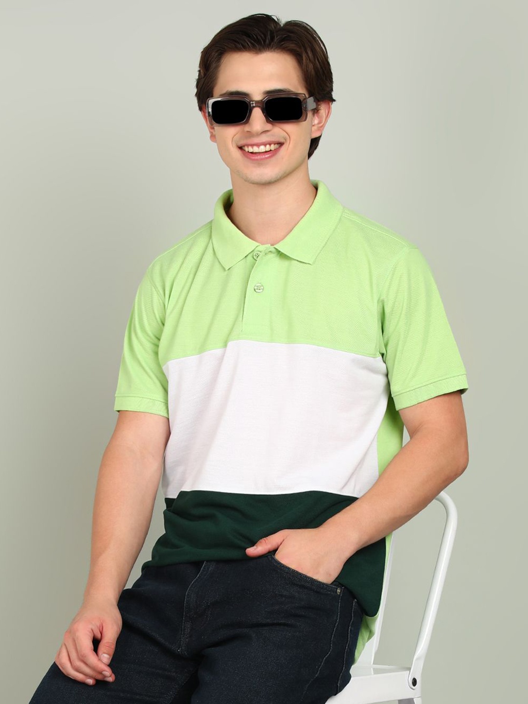 

XFOX Men Colourblocked Polo Collar T-shirt, Olive