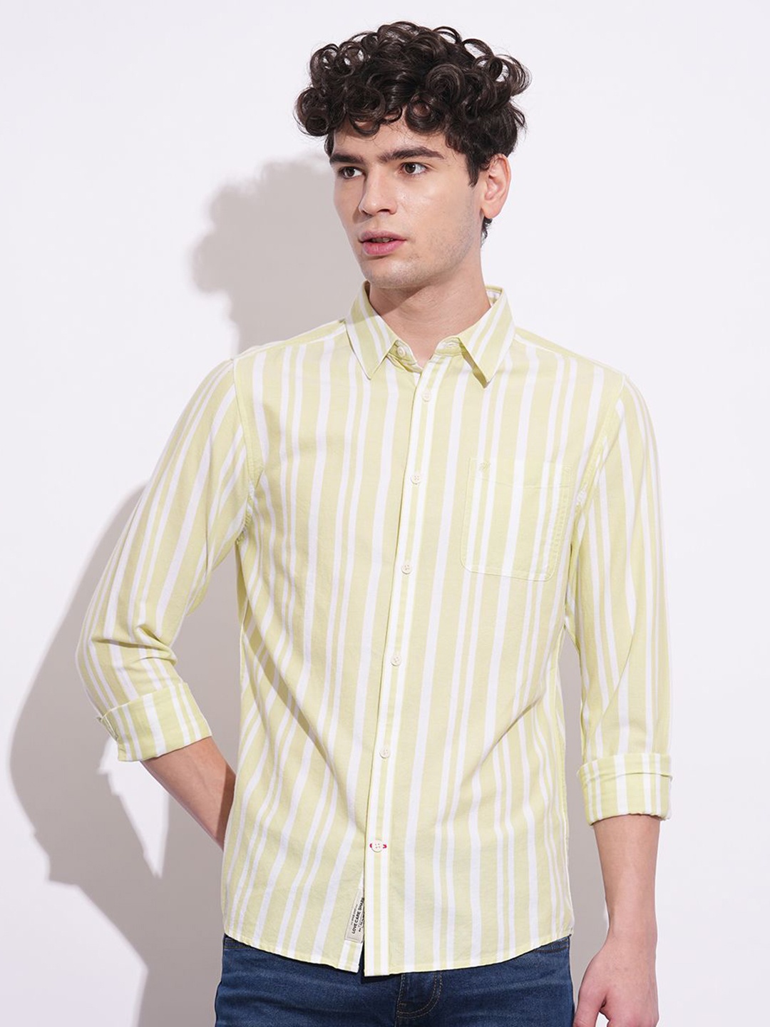 

Being Human Men Classic Slim Fit Opaque Striped Casual Shirt, Green
