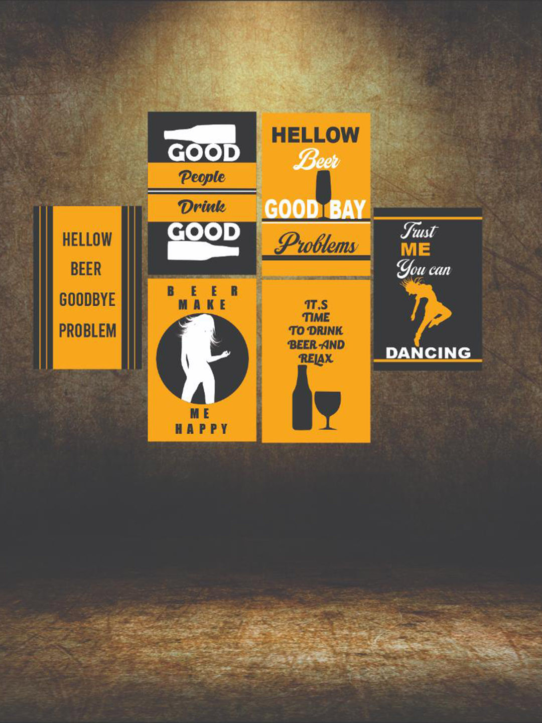 

CVANU Black & Orange 6 Pieces Printed Paper Wall Poster