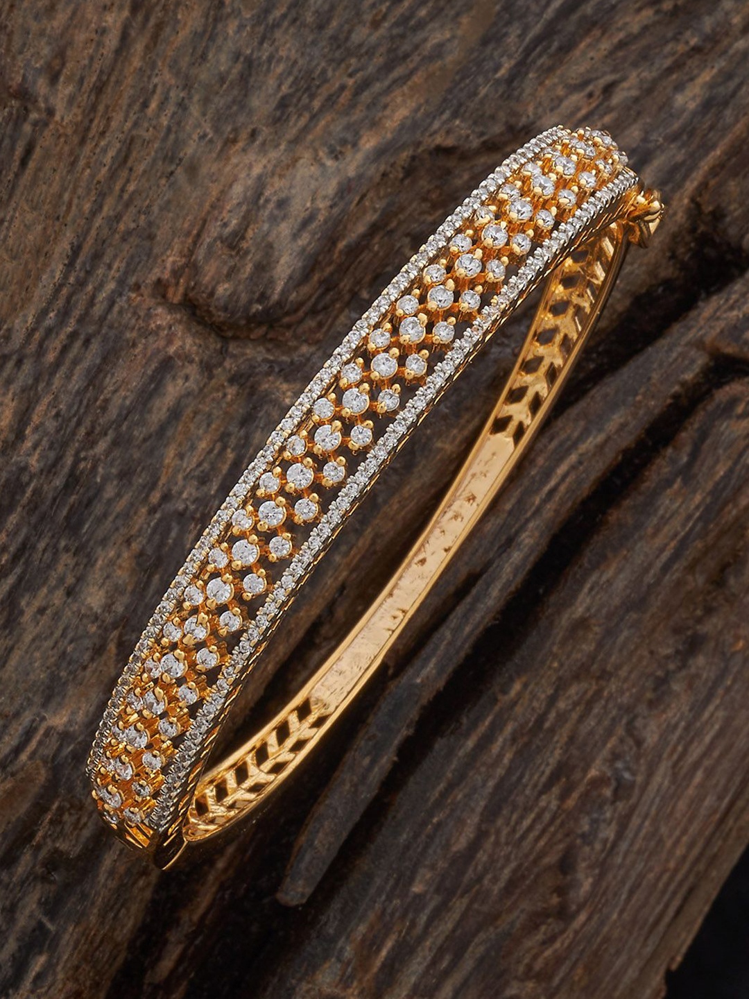 

Kushal's Fashion Jewellery White Rhodium Gold-Plated Kundan Kada
