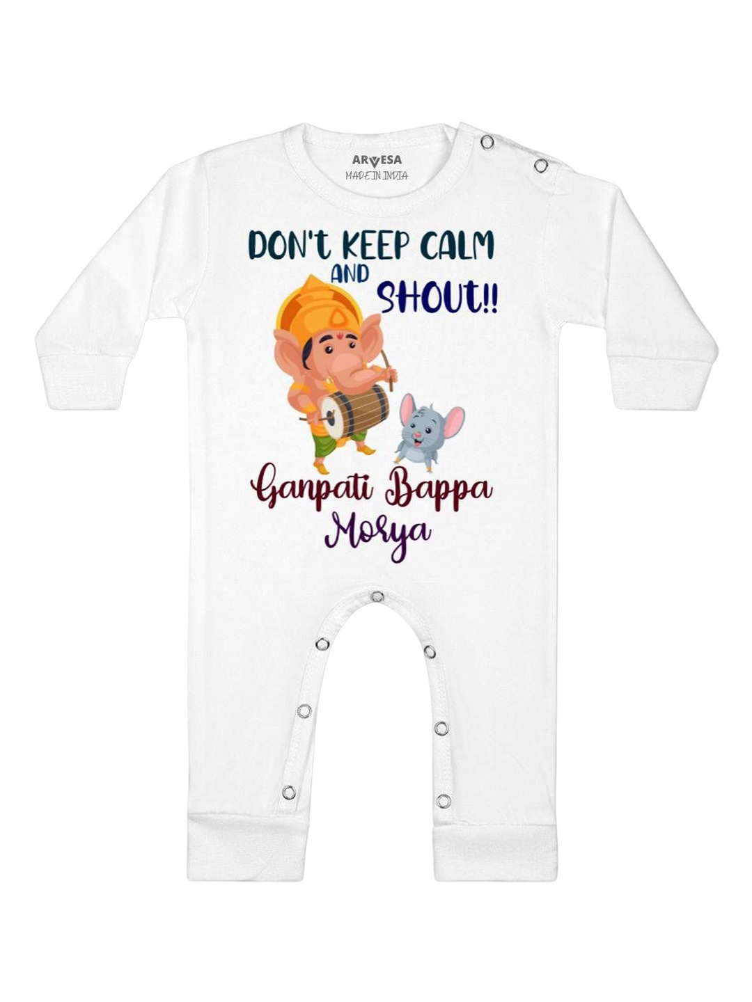 

Arvesa First Ganpati Printed Baby Romper, White