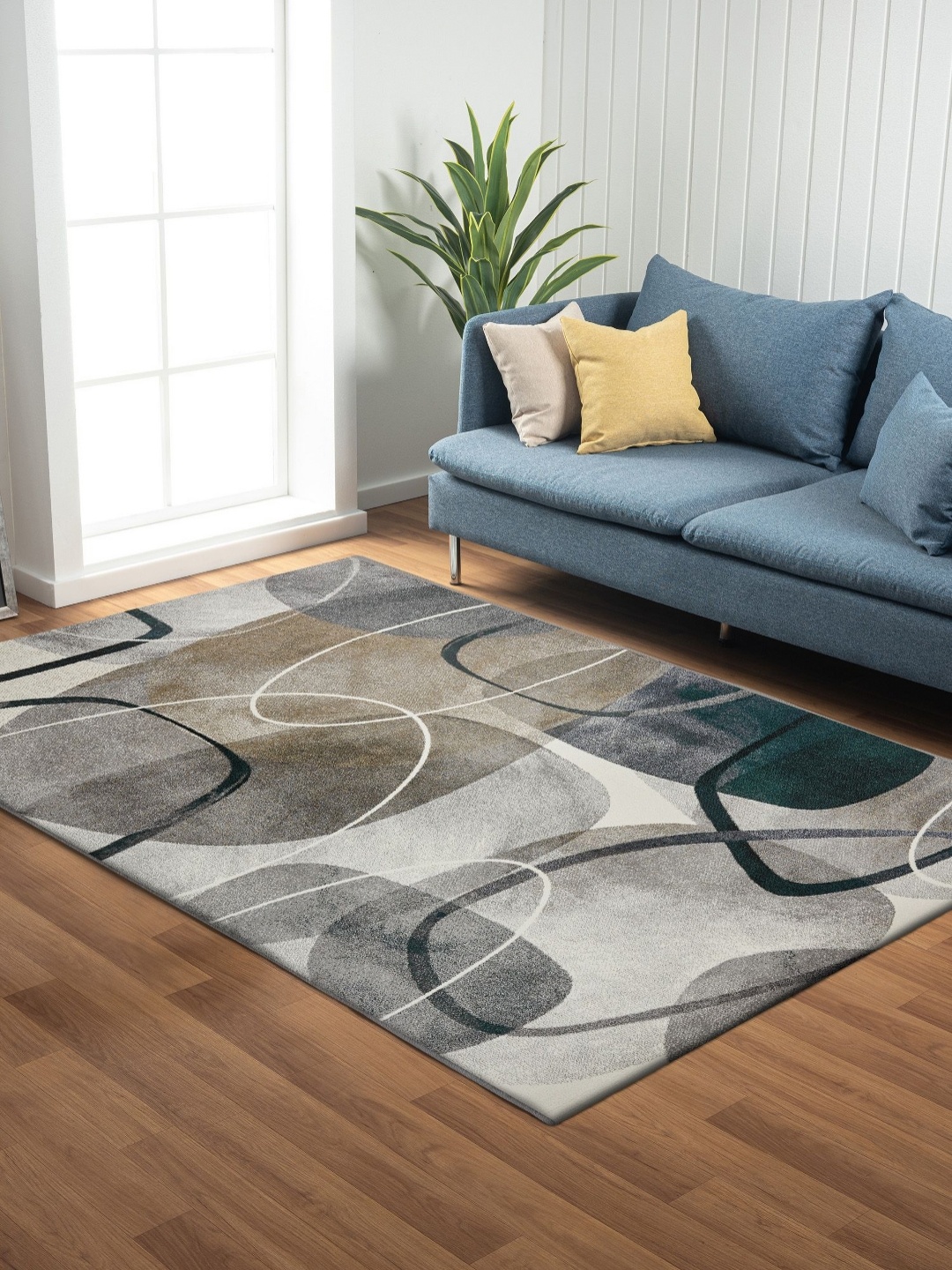 

OBSESSIONS Teal Abstract Anti-Skid Polypropylene Carpet