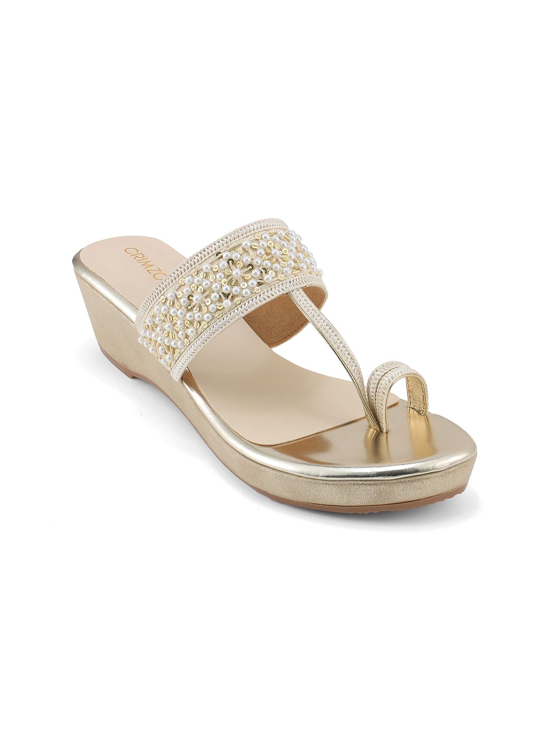 

CRIMZON Women Embellished Wedge Heel Sandals, Gold