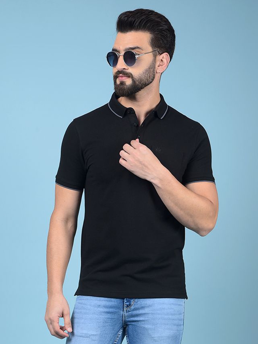 

Crimsoune Club Men Polo Collar Pockets Slim Fit T-shirt, Black