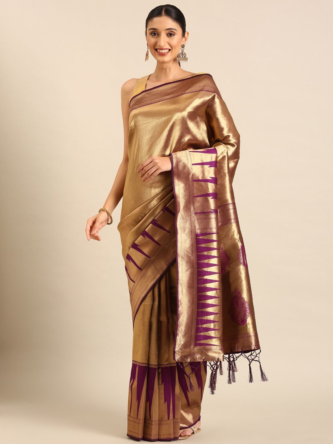 

DIVASTRI Woven Design Zari Silk Blend Banarasi Saree, Purple