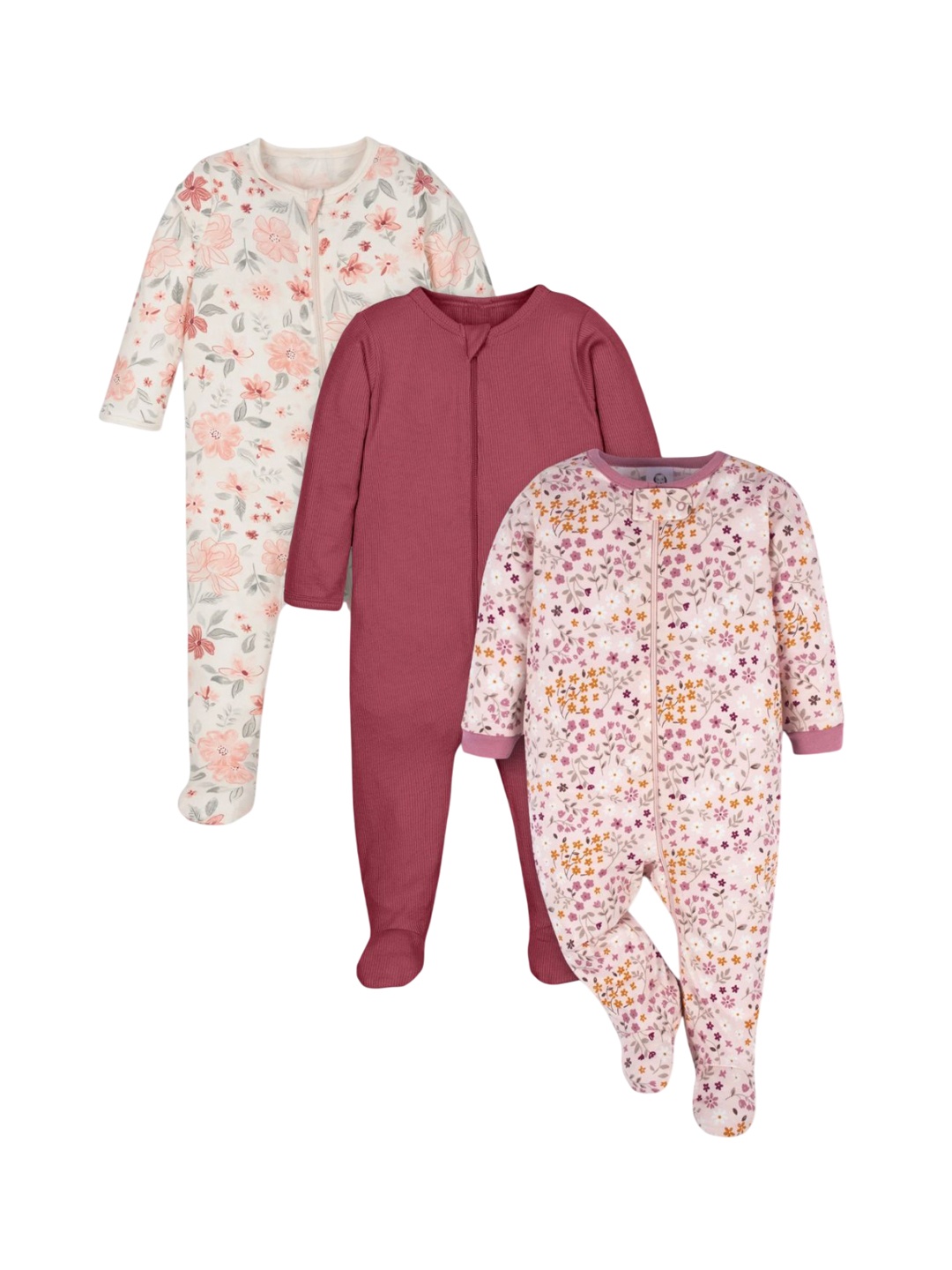 

TuddyBuddy Girls Pack of 3 Printed Sleepsuit, Maroon