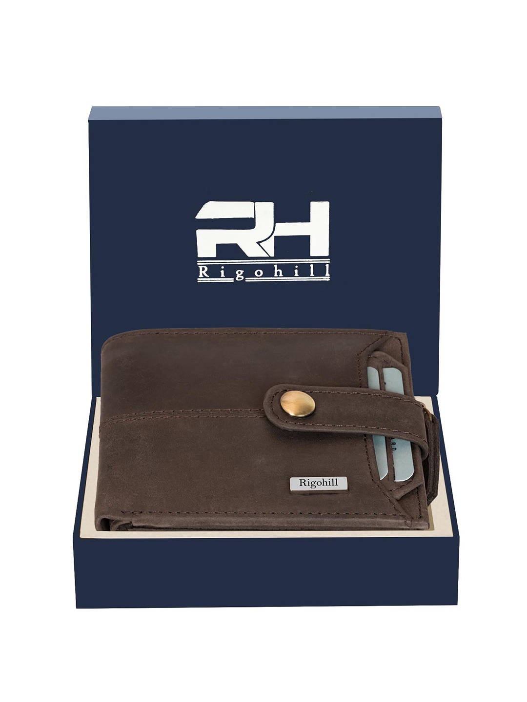 

Rigohill Men Doger Coffee Brown RFID Protected Leather Two Fold Wallet