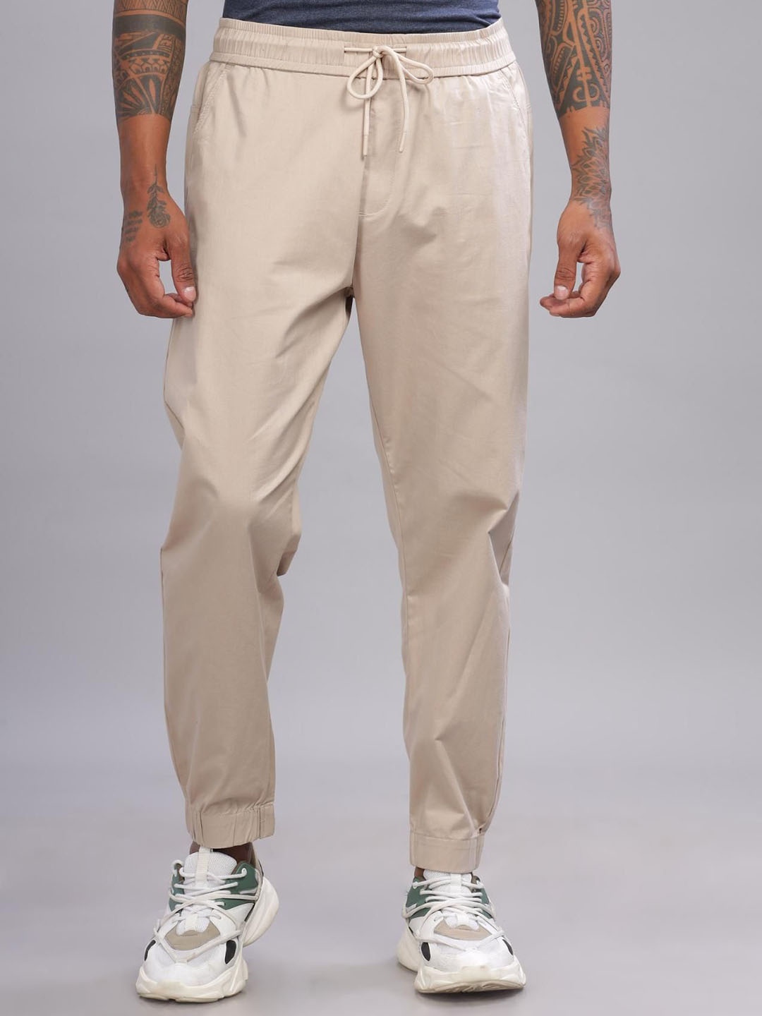 

COLOR HUNT Men Comfort Easy Wash Joggers Trousers, Beige
