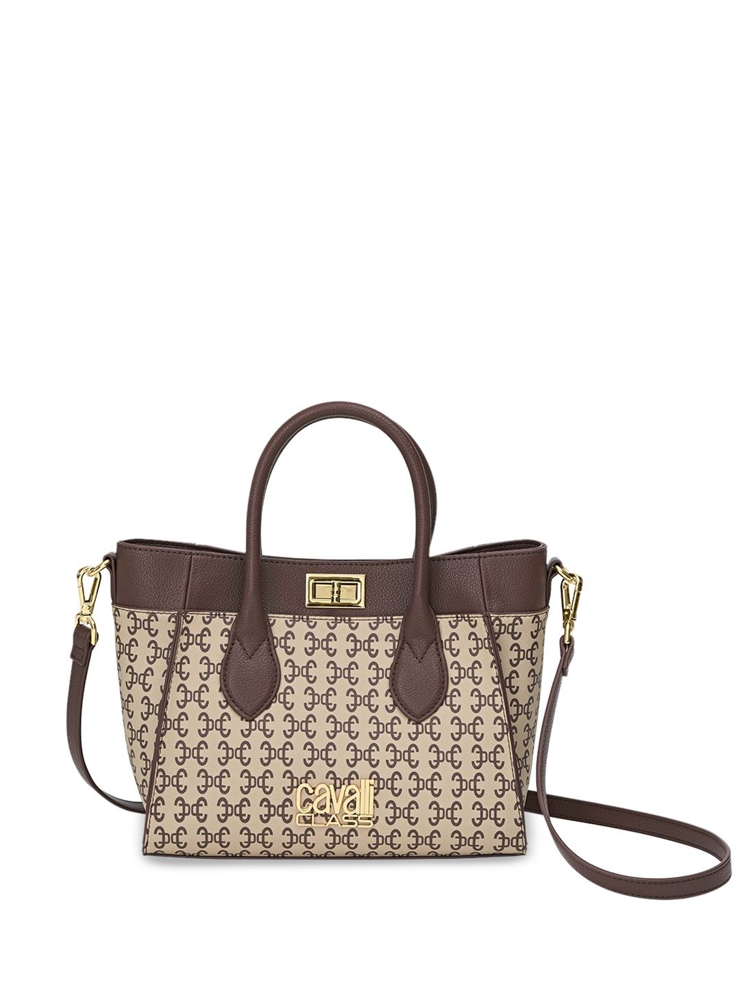 

Cavalli Class Printed Structured Satchel with Quilted, Brown