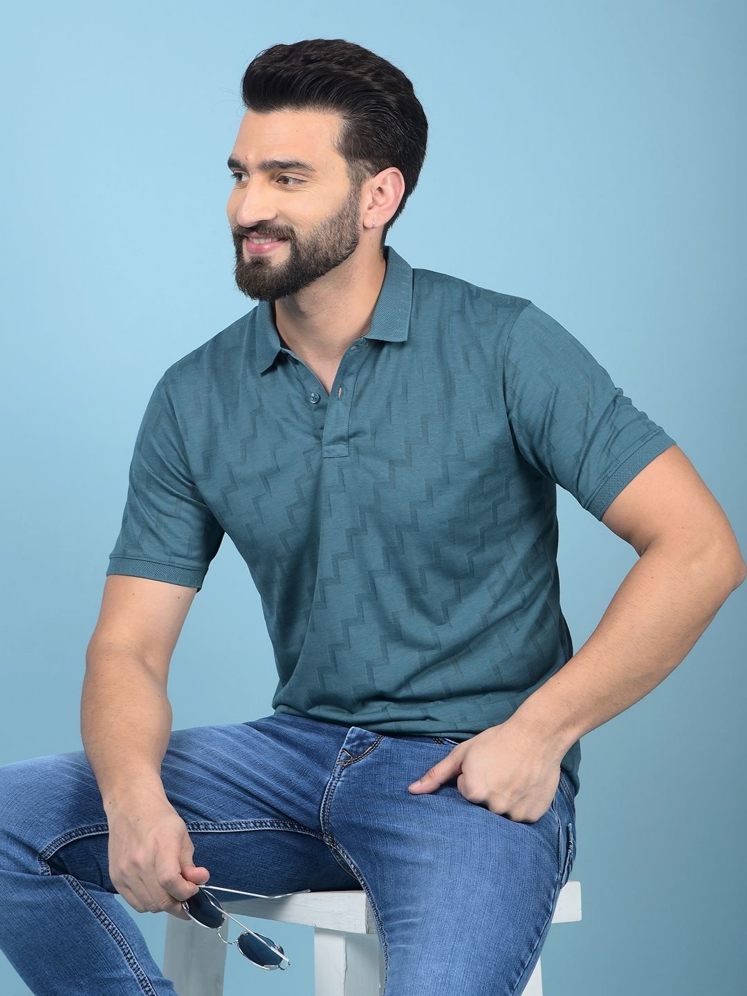 

Crimsoune Club Men Polo Collar Pockets Slim Fit T-shirt, Green