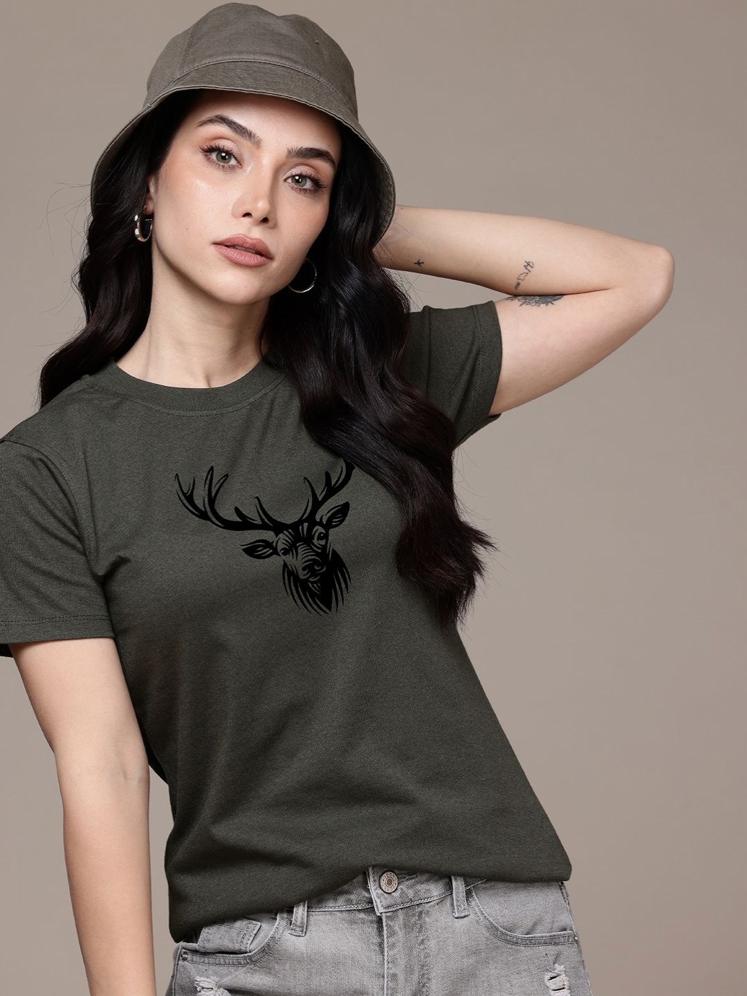 

Moda Rapido Women Printed T-shirt, Olive