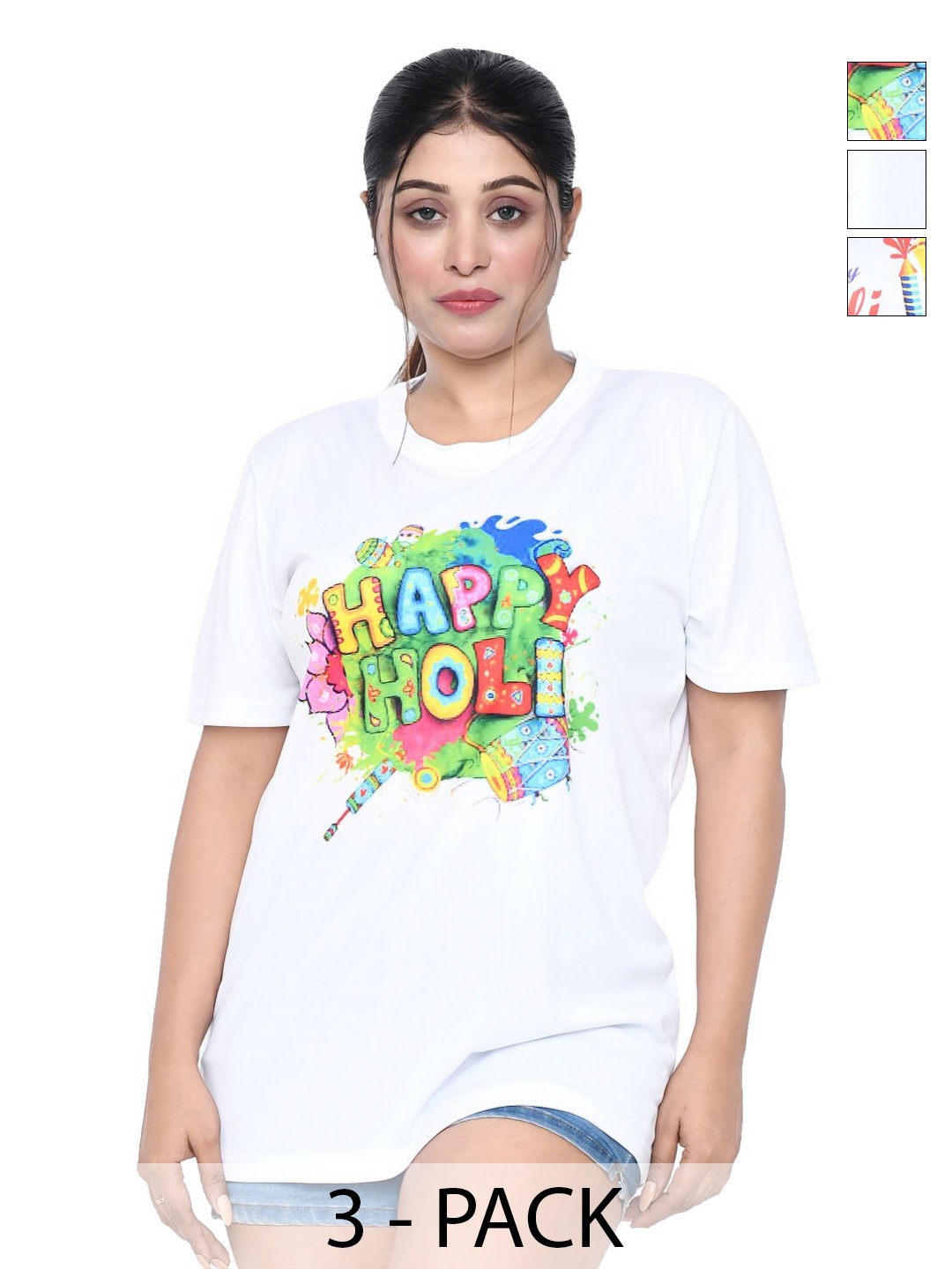 

RAPL Women 3 Printed Applique T-shirt, White
