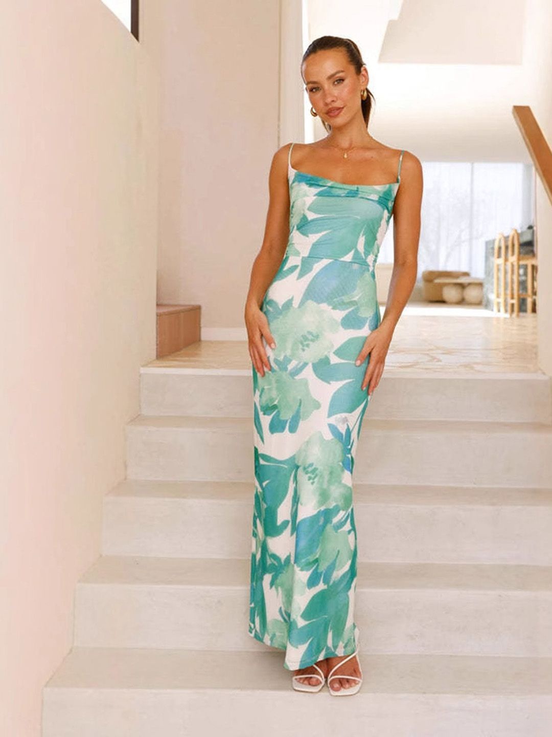

JC Mode Floral Print Maxi Dress, Green