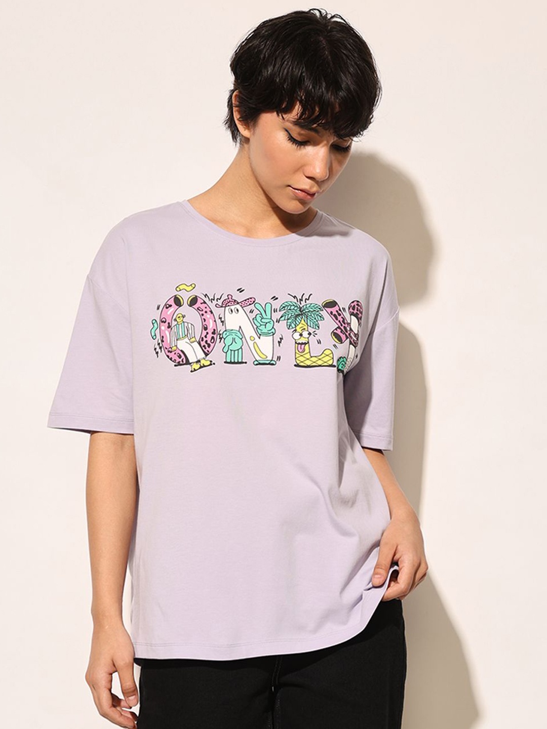 

ONLY Women Printed Drop-Shoulder Sleeves T-shirt, Purple