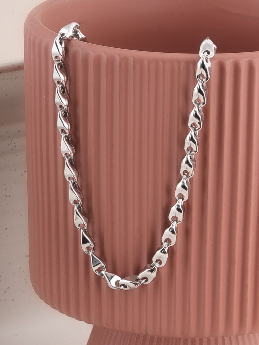 

PALMONAS Men 925 Sterling Silver Rhodium-Plated Shield Link Chain