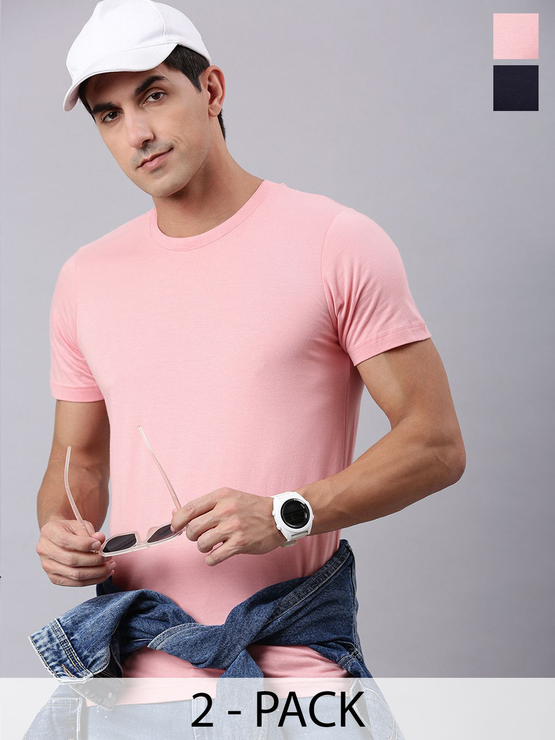 

The Roadster Lifestyle Co. Pack Of 2 Cotton Round Neck Solid T-Shirt, Black