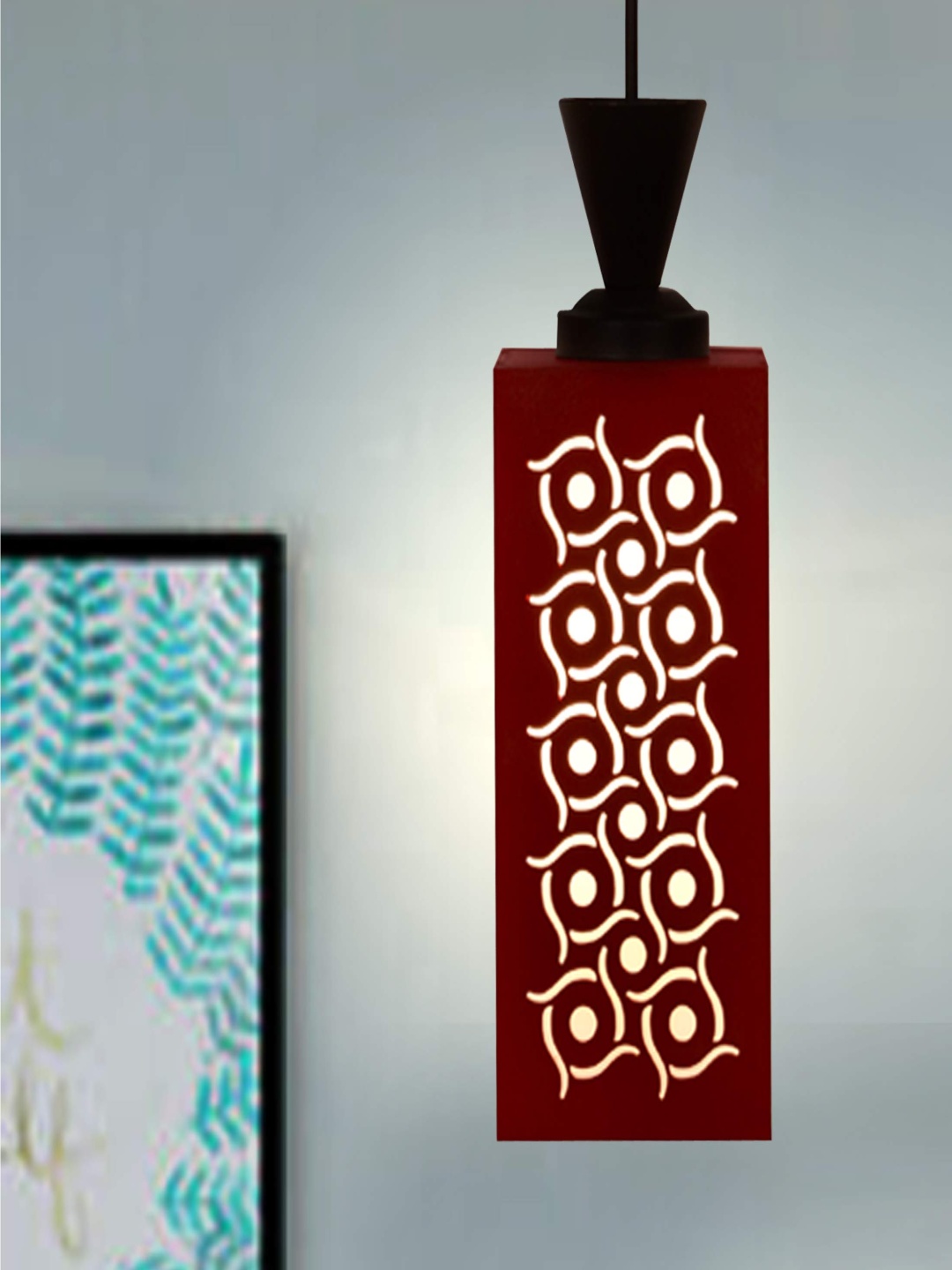 

Gojeeva Red and White Textured Wooden Contemporary Rectangle Shaped Ceiling Lamp