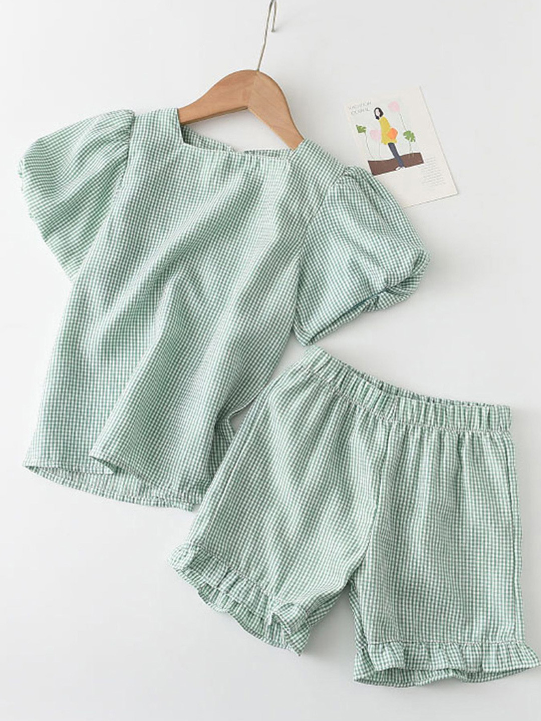 

LULU & SKY Girls Checked T-shirt with Shorts, Green