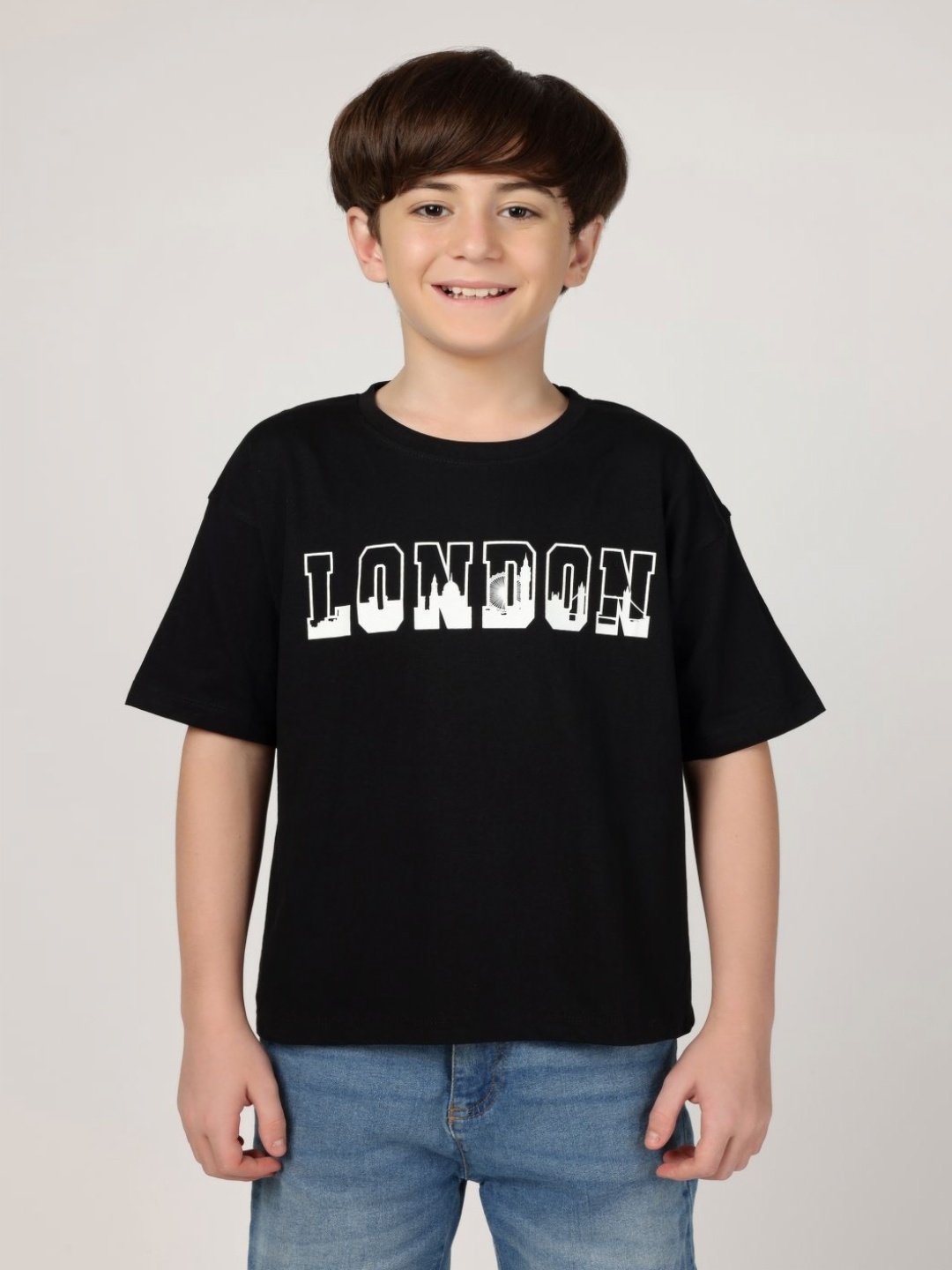 

Wakai Boys Typography Printed Organic Cotton Applique T-shirt, Black
