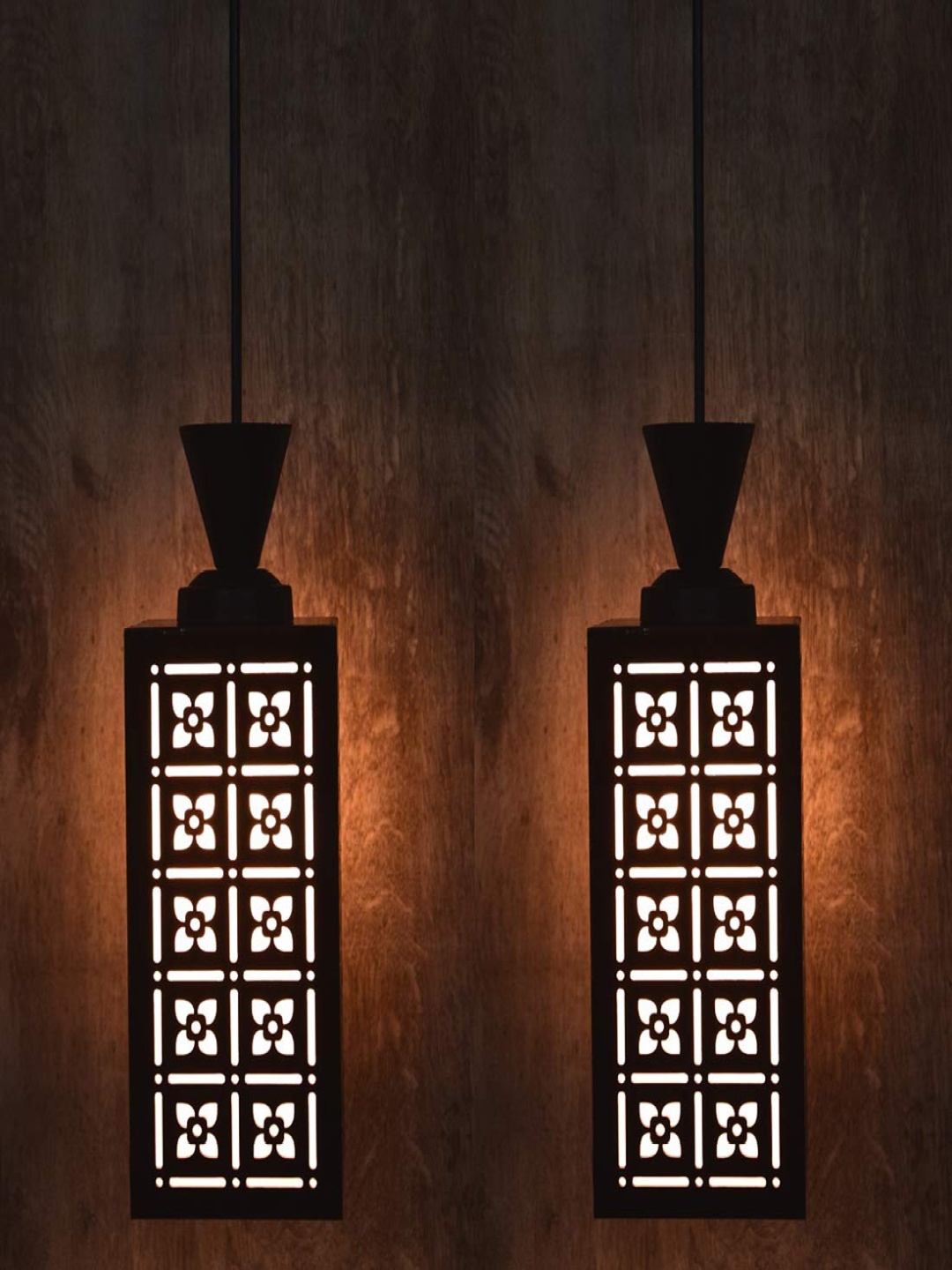 

Gojeeva Black & White 2 Pieces Wooden Textured Square Shaped Ceiling Lamps