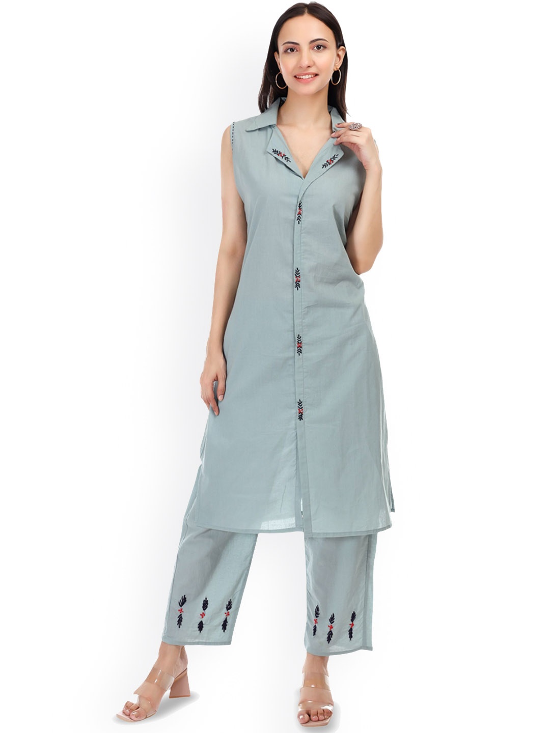 

JAITRA APPARELS Embroidered Pure Cotton Tunic With Trouser, Green