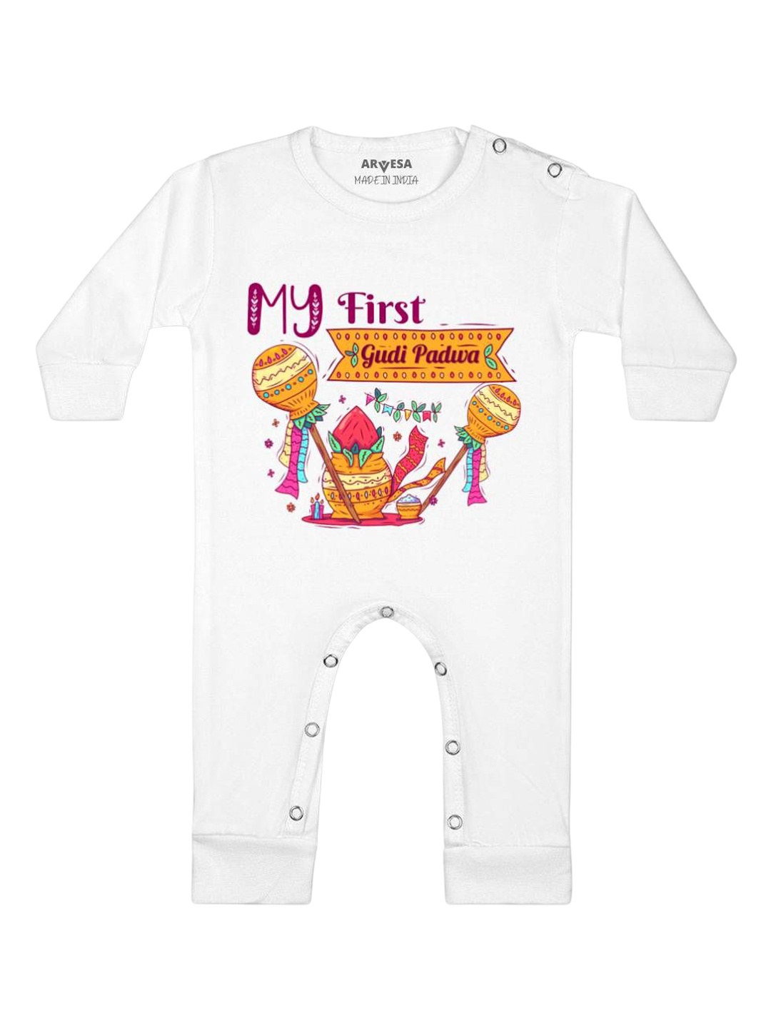 

Arvesa First Gudi Padwa Printed Baby Romper, White