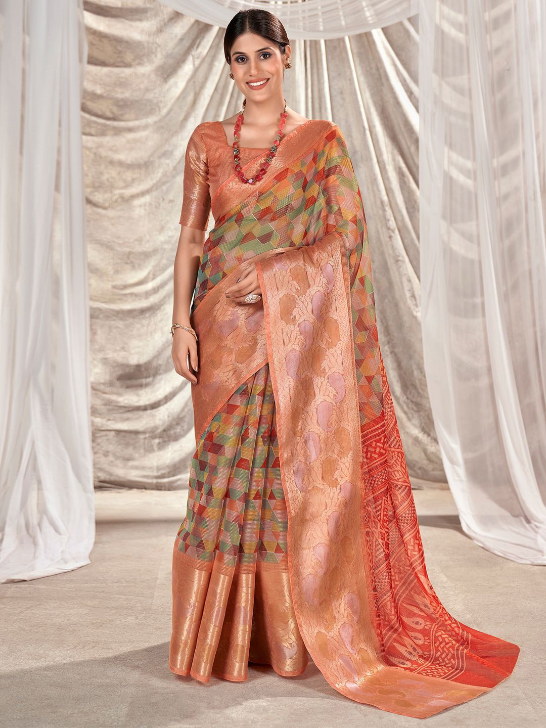 

Anouk Rustic Zari Organza Banarasi Saree, Peach