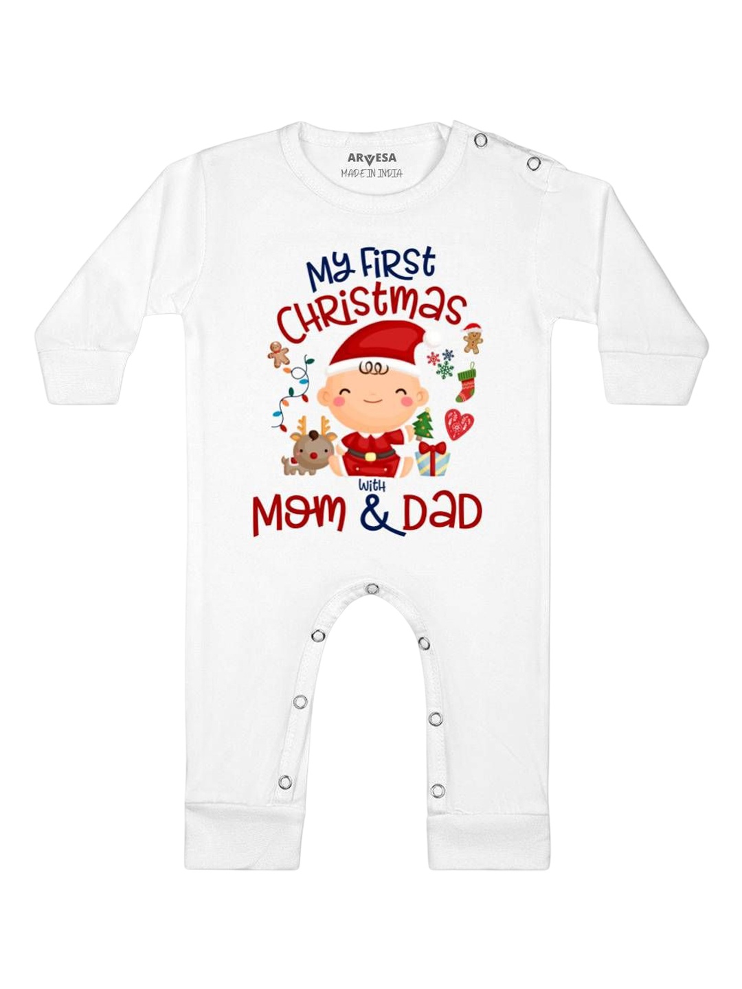 

Arvesa First Christmas Printed Baby Romper, White
