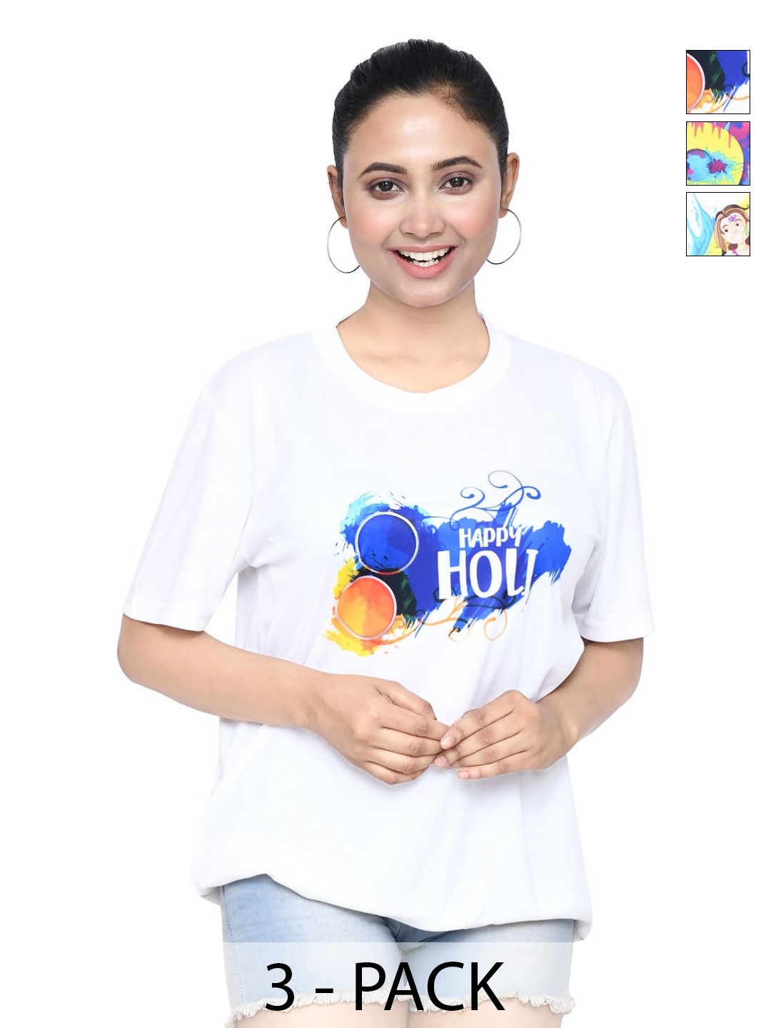 

RAPL Women 3 Printed Applique T-shirt, White