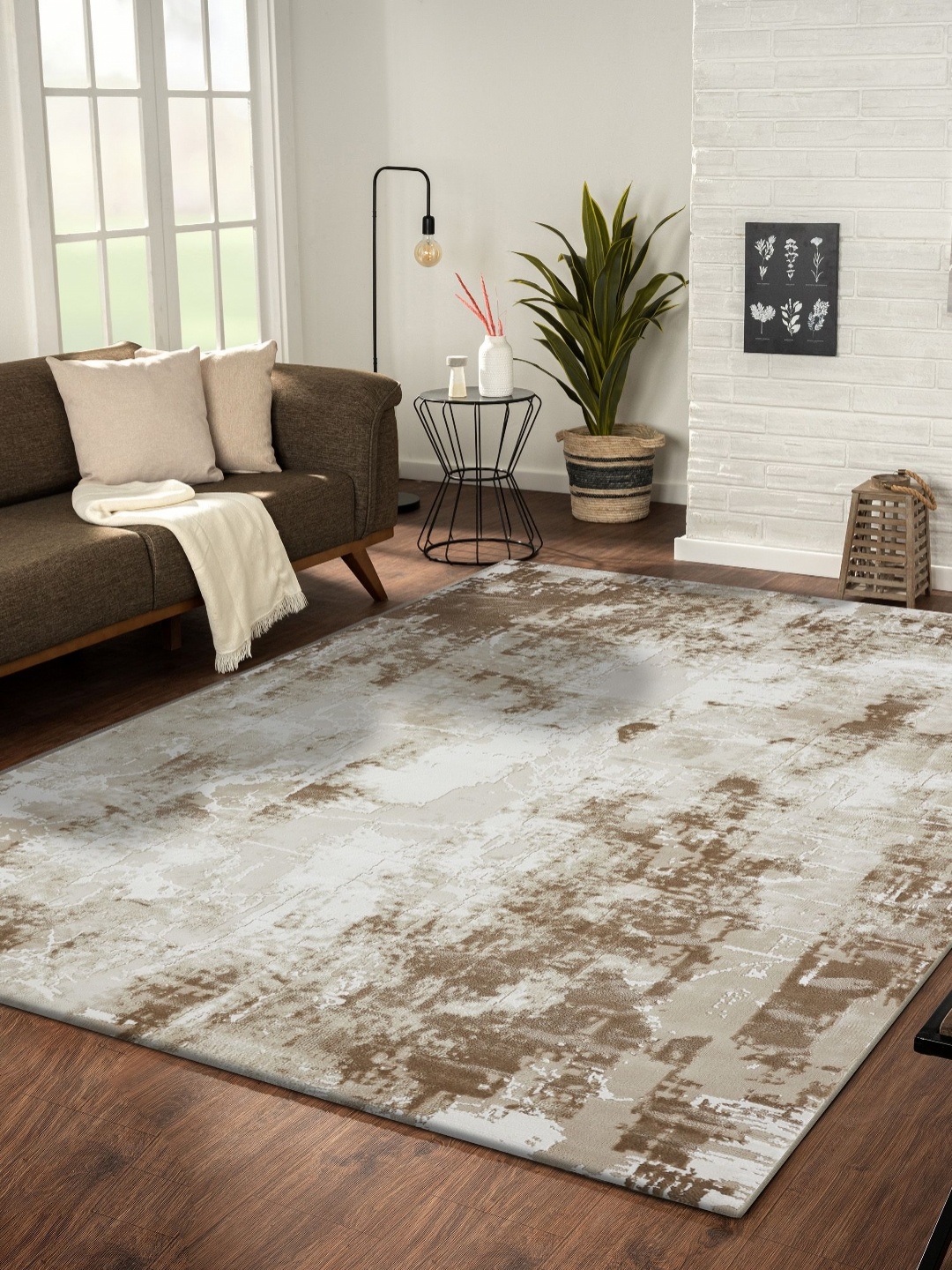 

OBSESSIONS Beige Abstract Anti-Skid Polyester Carpet
