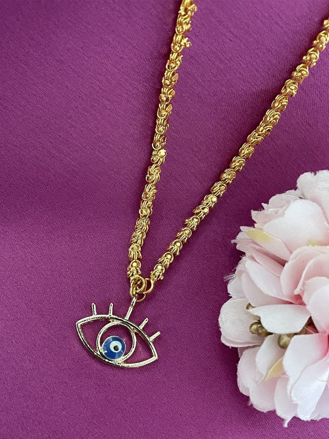 

Digital Dress Room Gold-Plated Statement Evil Eye Pendant Chain long Necklace