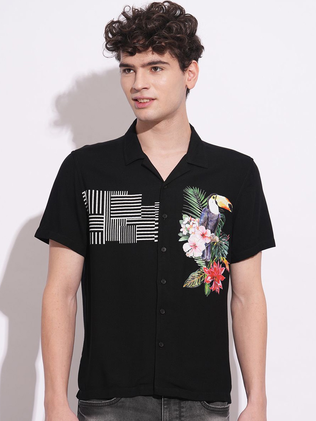 

Being Human Men Classic Opaque Printed Casual Shirt, Black