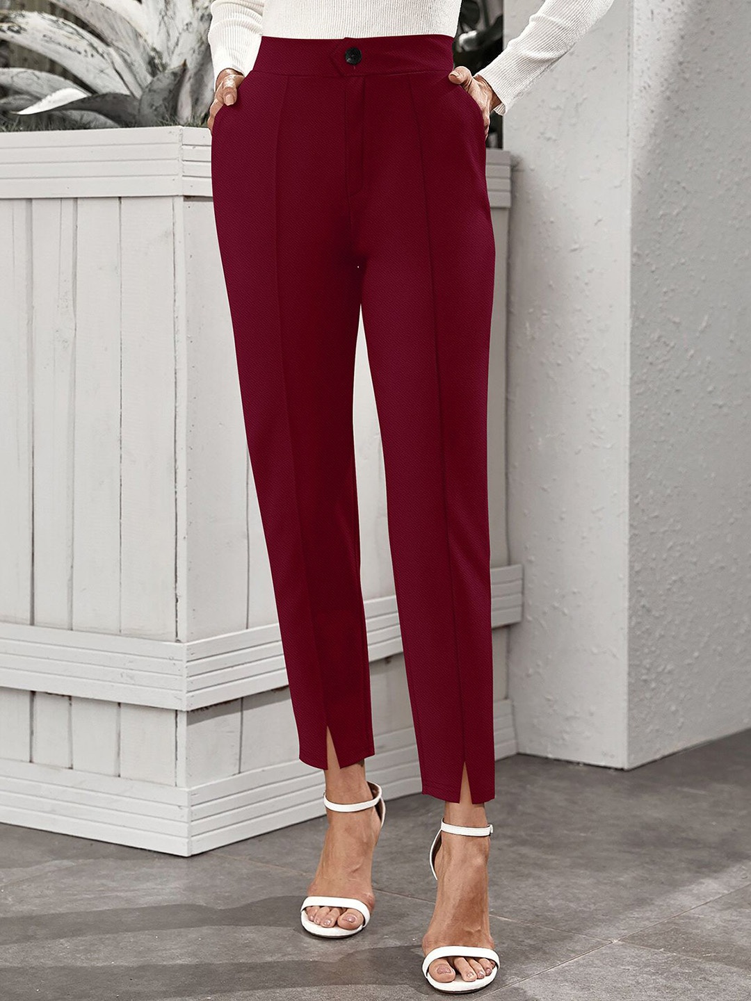 

CORSICA Women Original Relaxed Fit Mid-Rise Korean Pants, Maroon