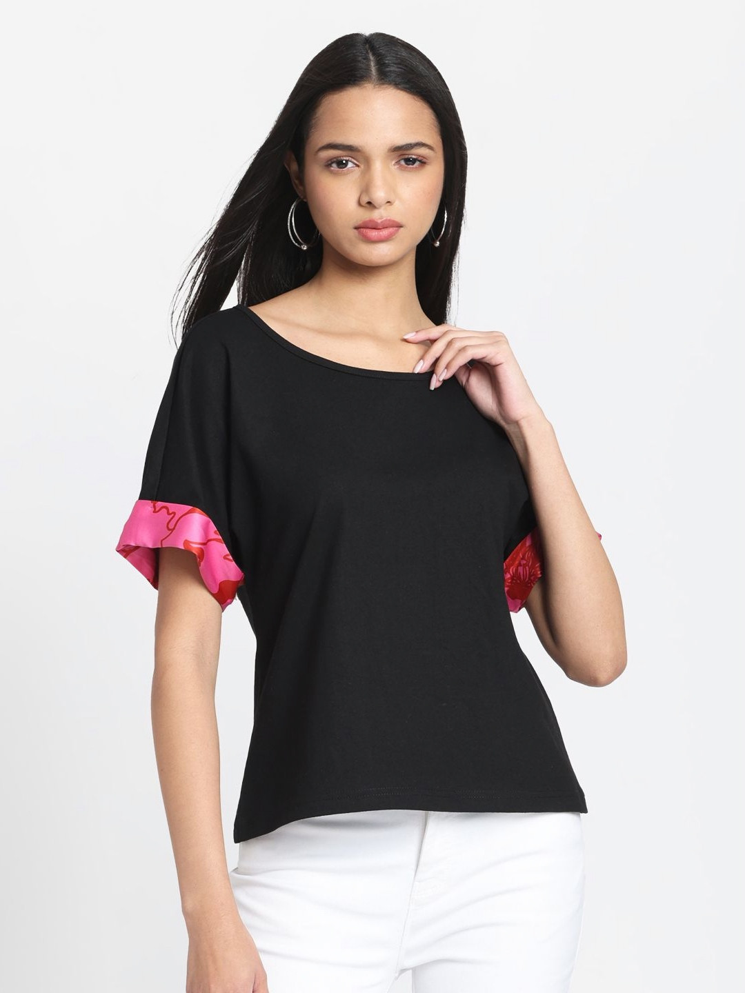 

SHAYE Women Drop-Shoulder Sleeves T-shirt, Black