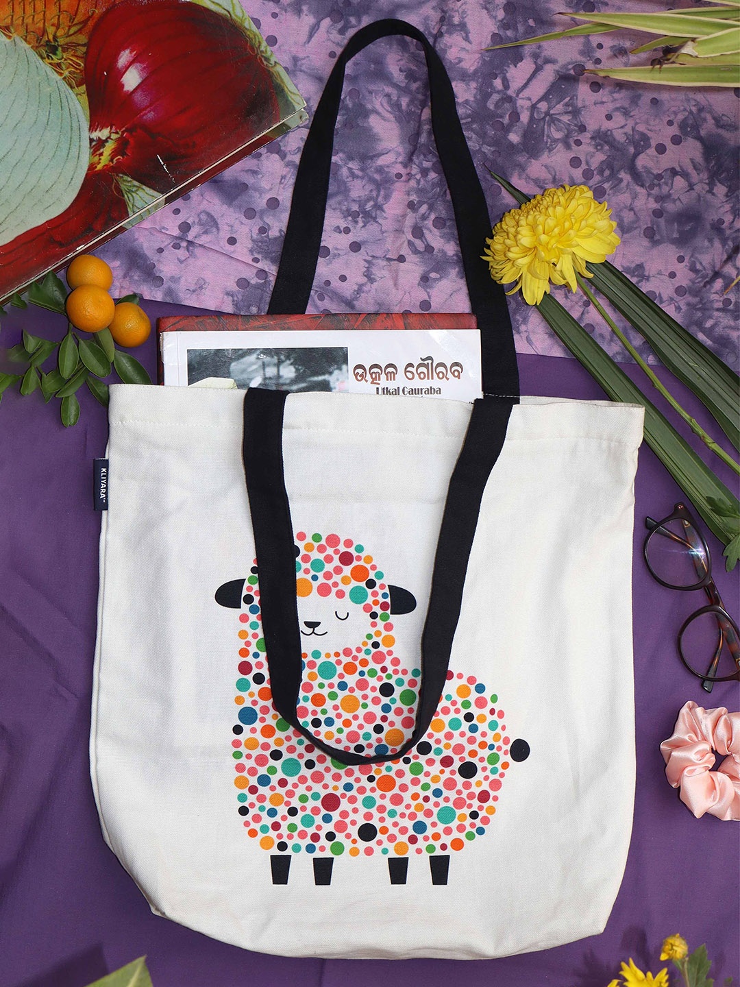

KLIYARA Printed Structured Tote Bag, Cream