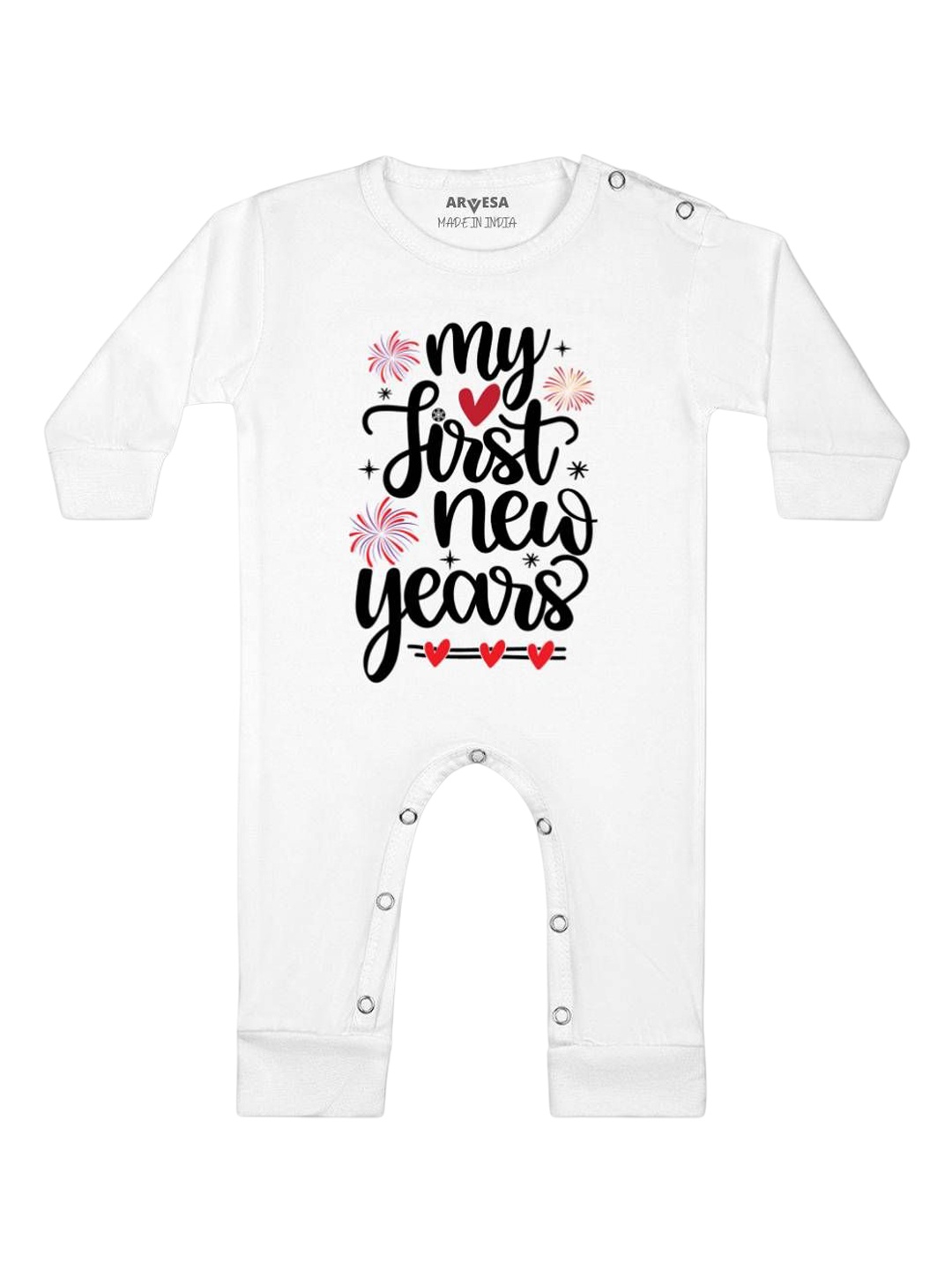 

Arvesa First New Year Printed Baby Romper, White