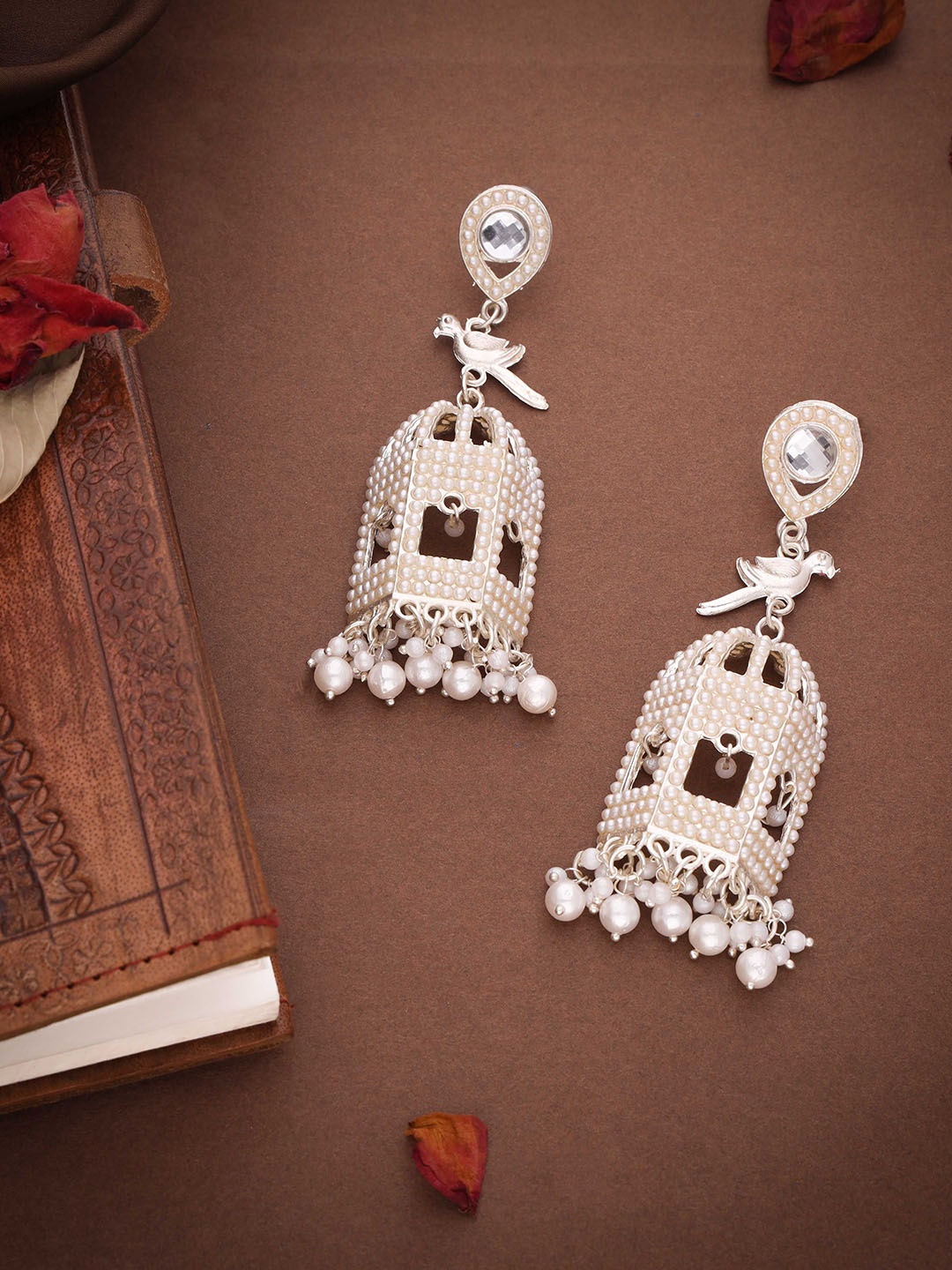 

Anouk Gold Plated Artificial Beads Dome Shaped Jhumkas, Silver