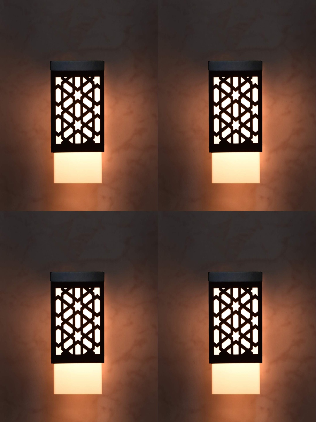 

Gojeeva Black and White 4 Pieces Textured Wooden Contemporary Square Shaped Wall Lamps