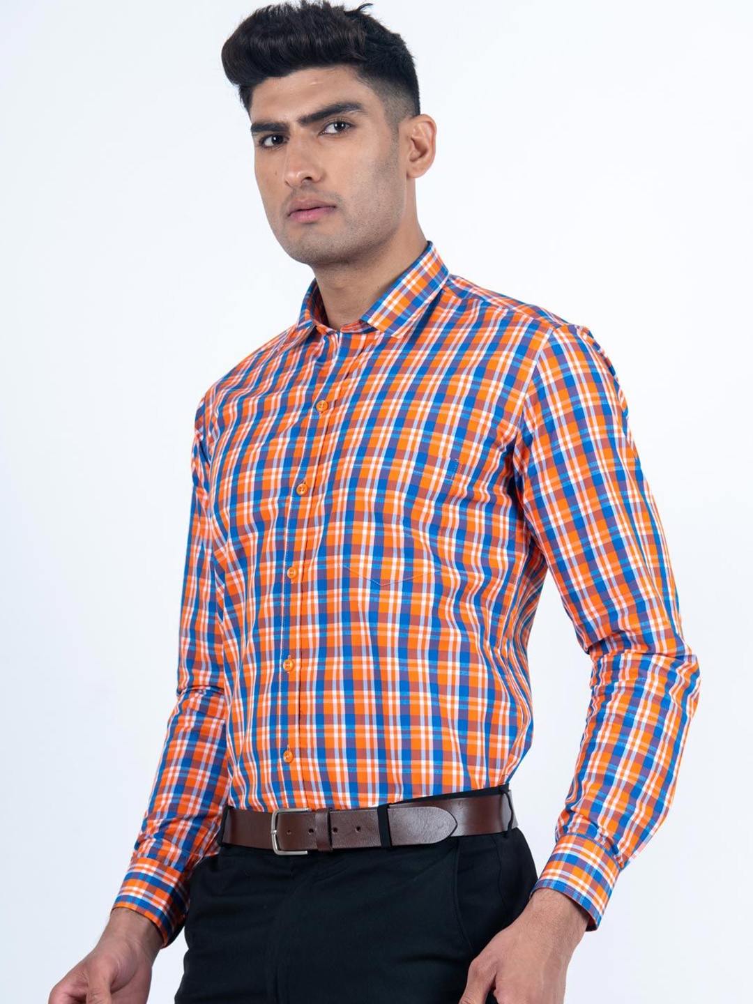 

Tistabene Men Opaque Checked Casual Shirt, Orange