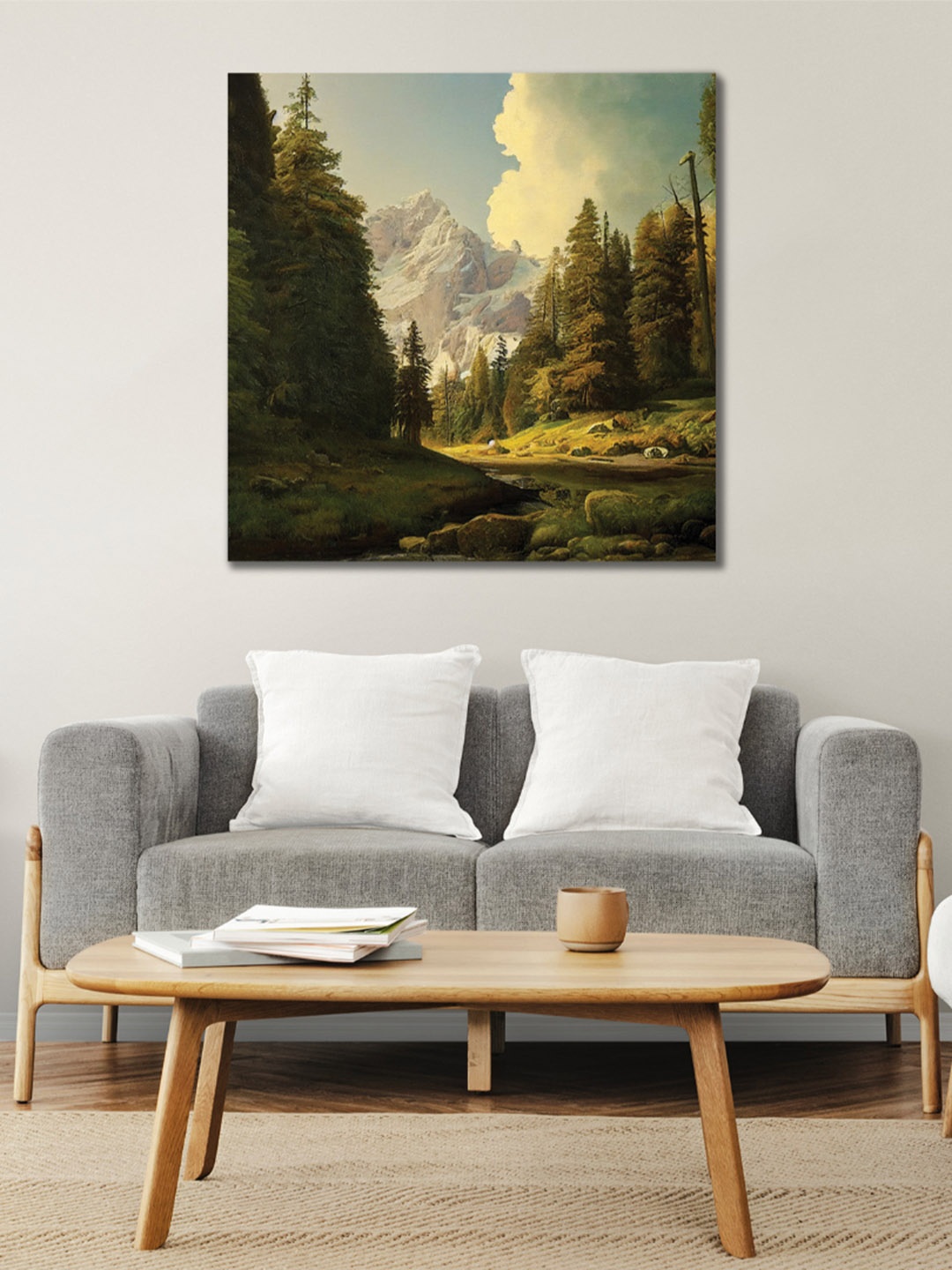 

CVANU Green & White Floral Canvas Painting Wall Art