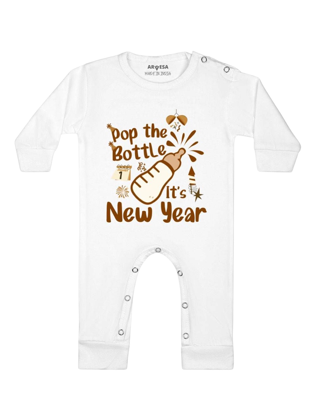 

Arvesa First New Year Printed Baby Romper, White