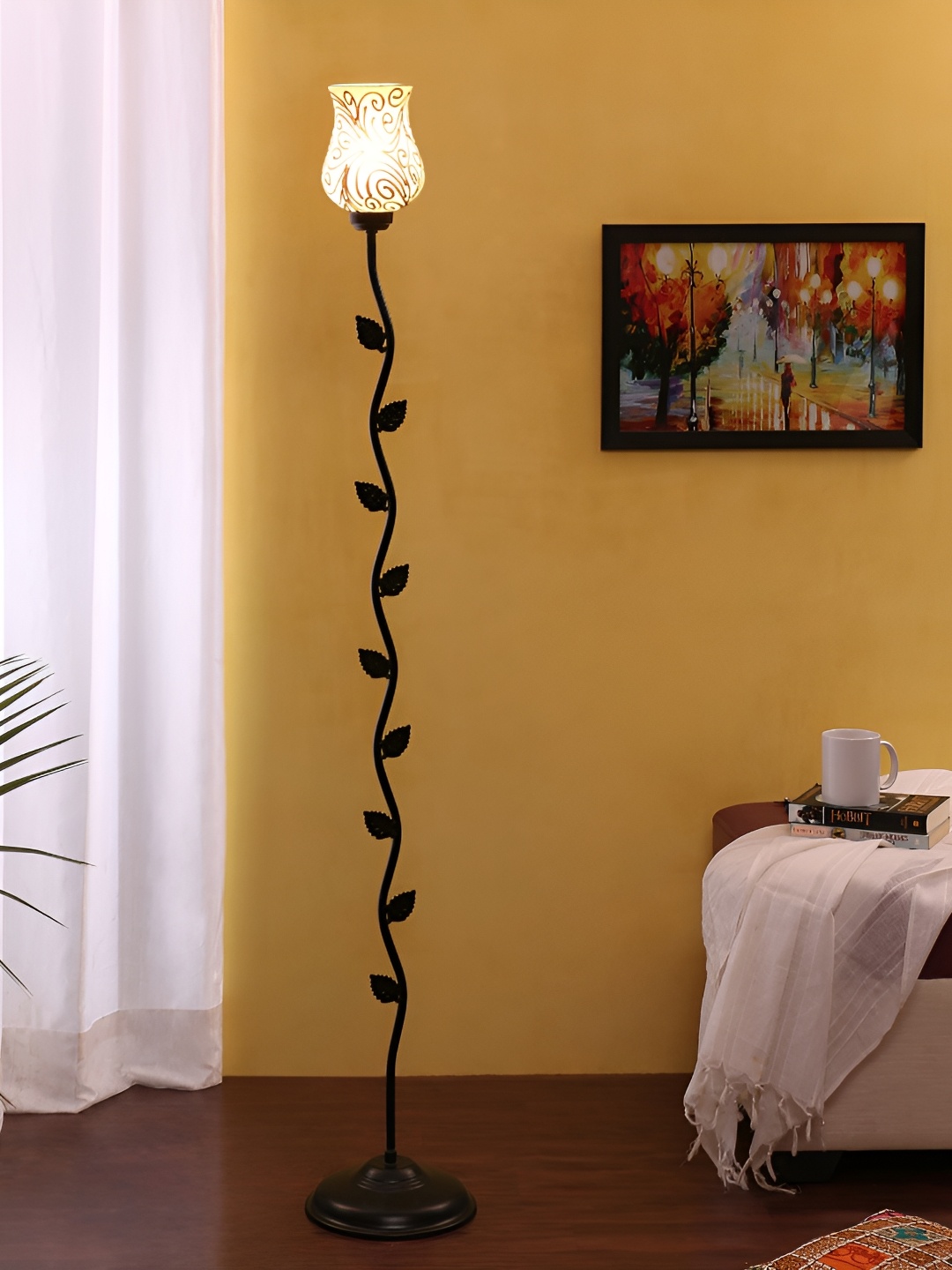 

Devansh Black & Yellow Printed Glass Bell Shaped Floor Lamp