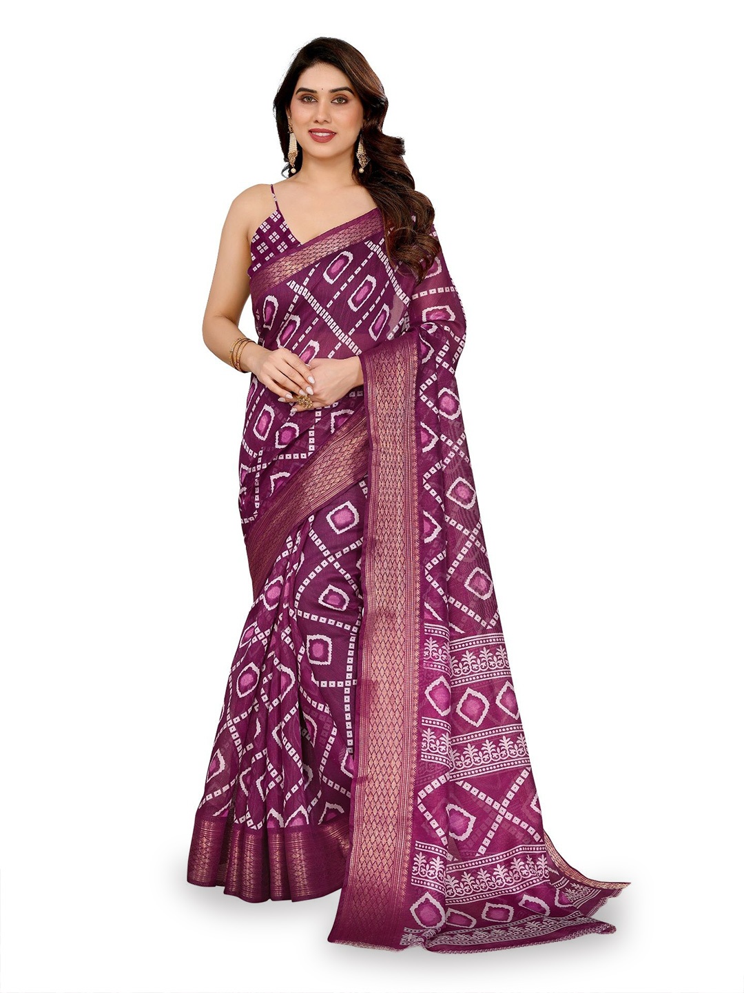 

Moda Rapido Bandhani Zari Saree, Purple