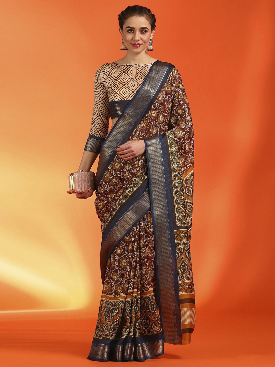 

Anouk Rustic Ethnic Motifs Zari Silk Blend Sungudi Saree, Brown