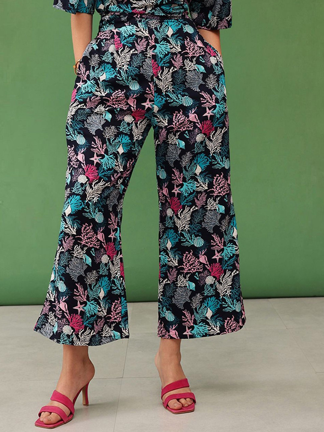 

BAESD Women Floral Printed Loose Fit Wide Leg Trousers, Blue