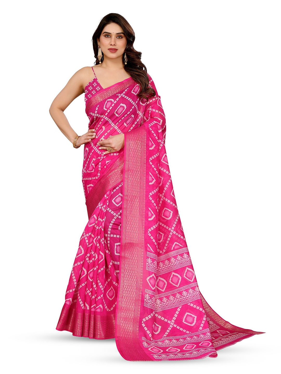 

Moda Rapido Bandhani Zari Saree, Pink