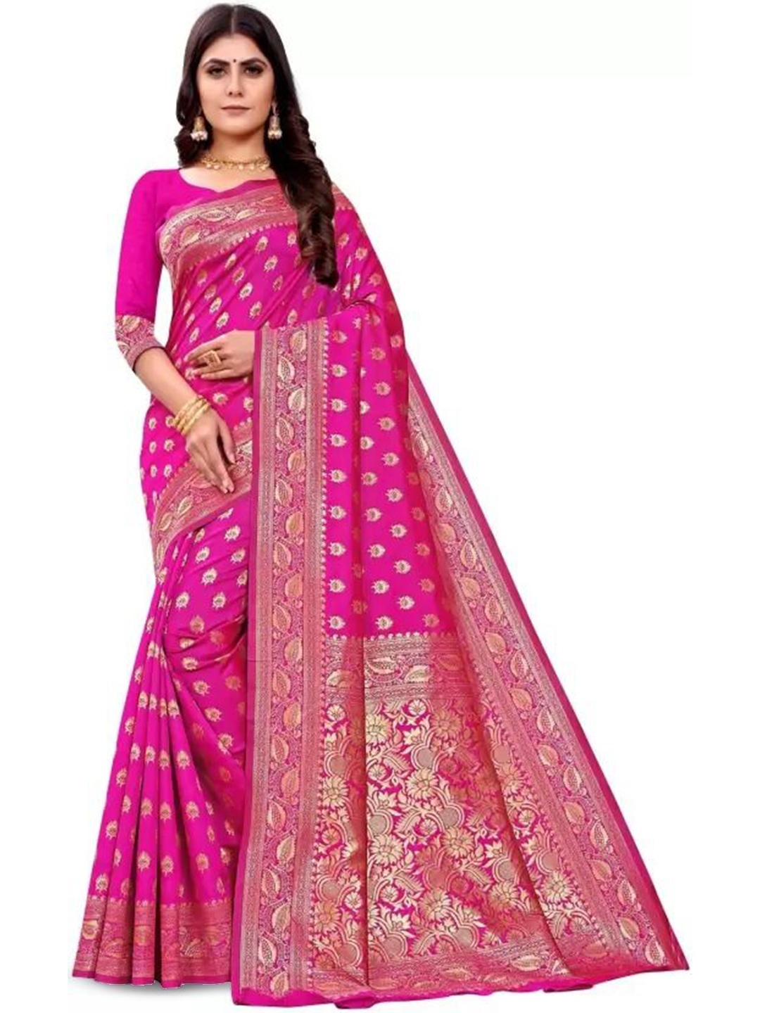 

KALINI Woven Design Zari Pure Silk Kanjeevaram Saree, Pink