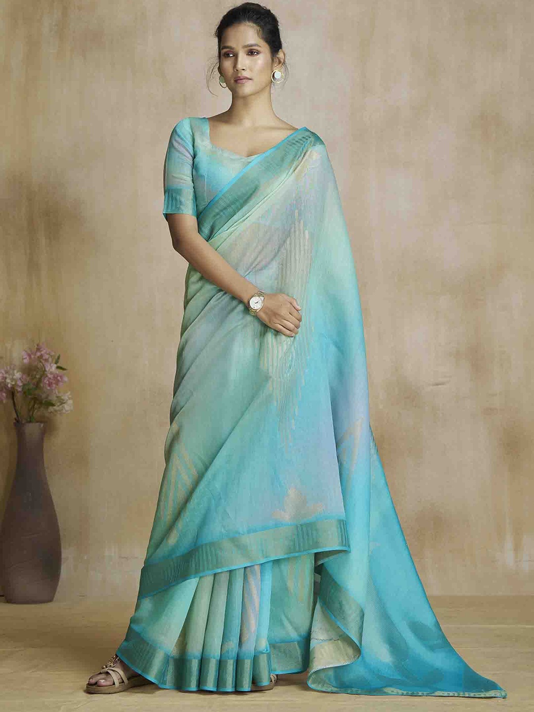

Mitera Zari Silk Blend Saree, Blue