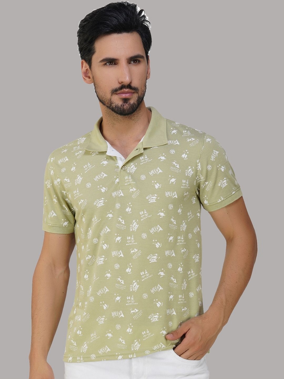 

XFOX Men Printed Polo Collar T-shirt, Sea green