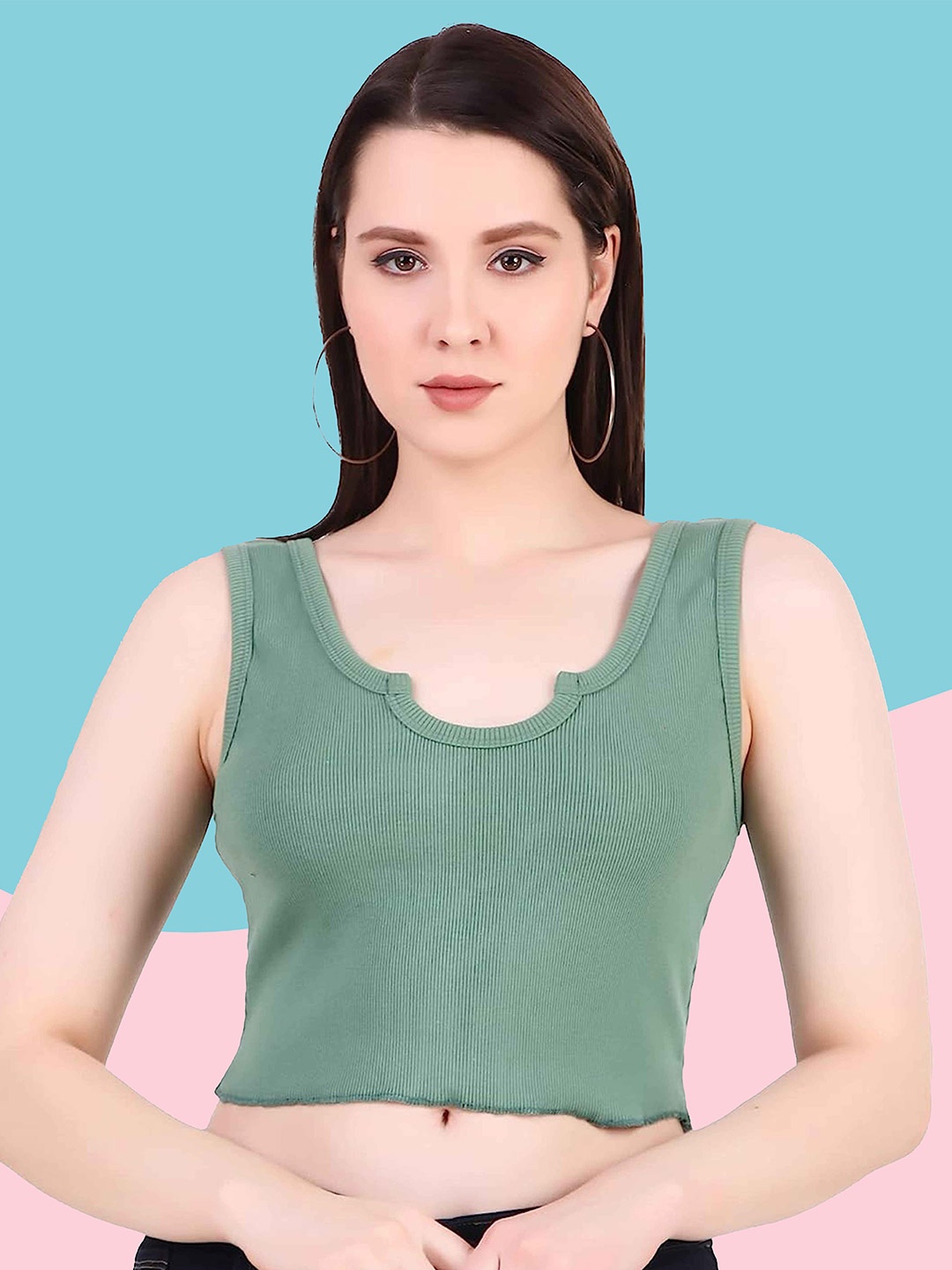 

Mast & Harbour Cotton Crop Top, Green